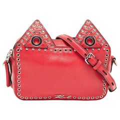 Karl Lagerfeld - Sac à caméra en cuir rose avec oreilles de chat