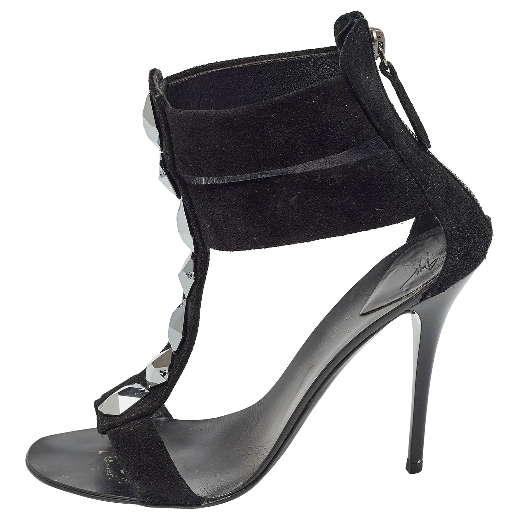 Giuseppe Zanotti Sandalias con tira en el tobillo y adorno de cristal de ante talla 37,5