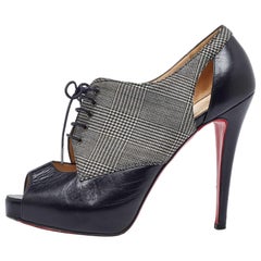 Christian Louboutin Black/White Leather Tartan Platform Oxford Booties Size 39.5