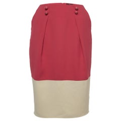 Elisabetta Franchi Pink/Cream Crepe Pleated Knee Length Skirt M