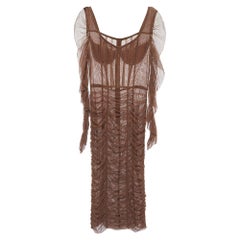 Dolce & Gabbana Brown Tulle Ruched Long Dress L
