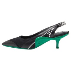 Louis Vuitton Black/Green Satin Mesh & Leather Archlight Slingback Pumps Size 38