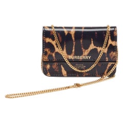 Burberry Black/Brown Leopard Print Leather Jody Chain Card Case