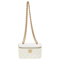 Chanel Off White Quilted Leather Vanity Case Chain Bag