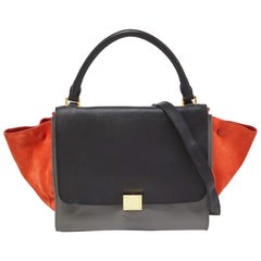 Celine Tricolor Leather and Suede Medium Trapeze Bag