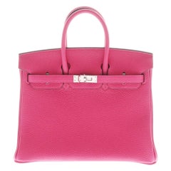 Hermes Pink Togo Leather Palladium Hardware Birkin 25 Bag