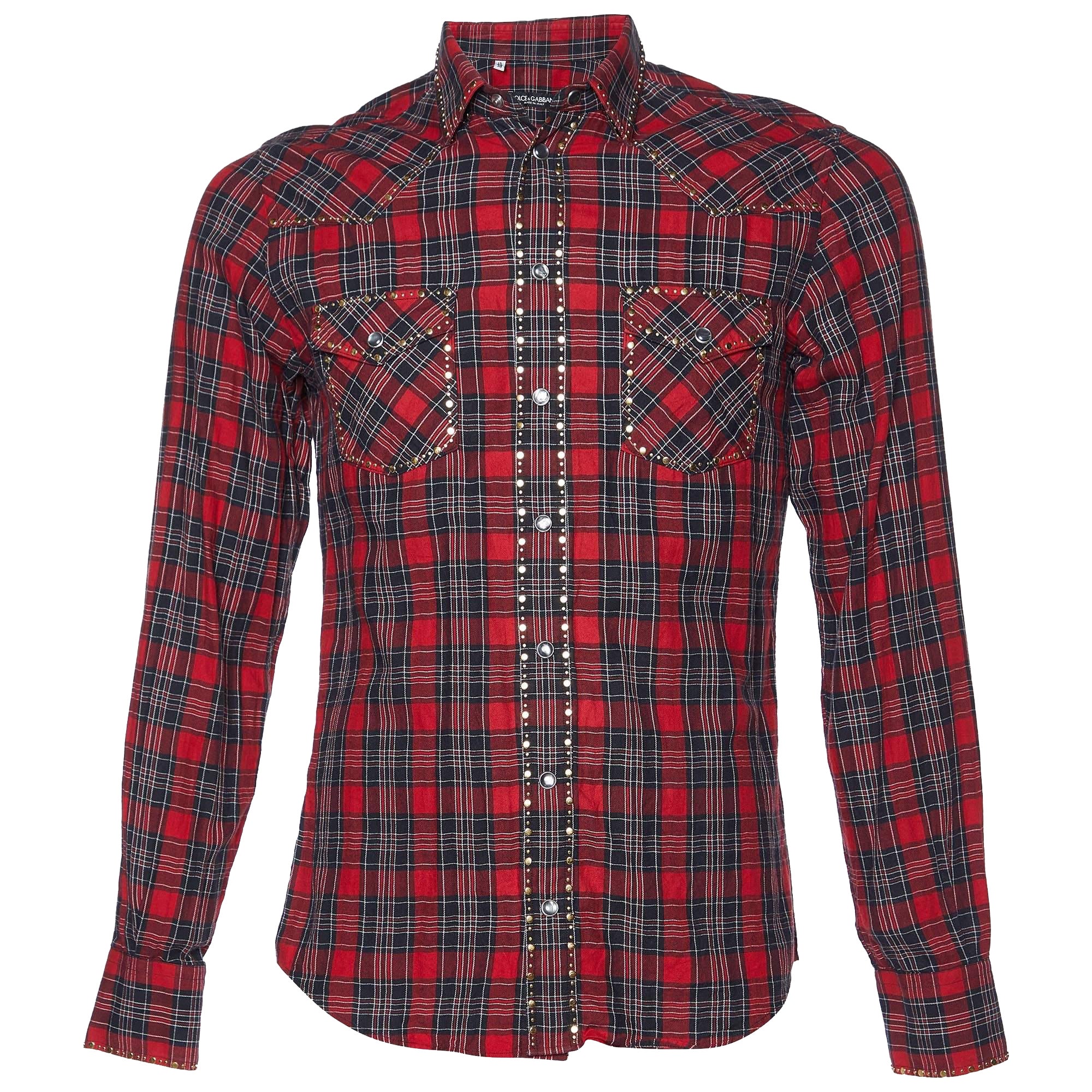 Dolce & Gabbana - Camicia a quadri rossi in cotone con borchie S