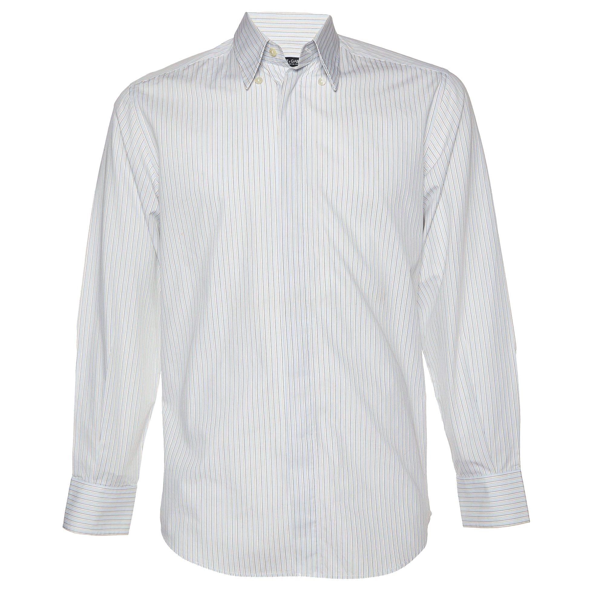 Dolce & Gabbana - Chemise en coton bleu clair à rayures M