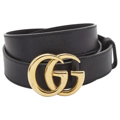 Gucci Black Leather GG Marmont Buckle Belt 95CM