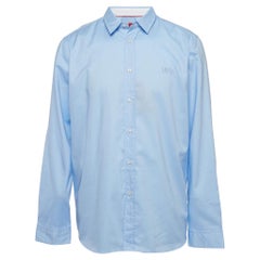 Hugo Boss Blue Logo Embroidered Cotton Long Sleeve Shirt XXXL