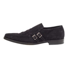 Prada Navy Blue Textured Suede Monk Derby Size 43