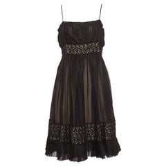 Sportmax - Vestito midi impero plissettato in seta con bordi in pizzo nero L.L.A.