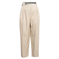 Sandro Beige Cotton Belted Wide-Leg Trousers L