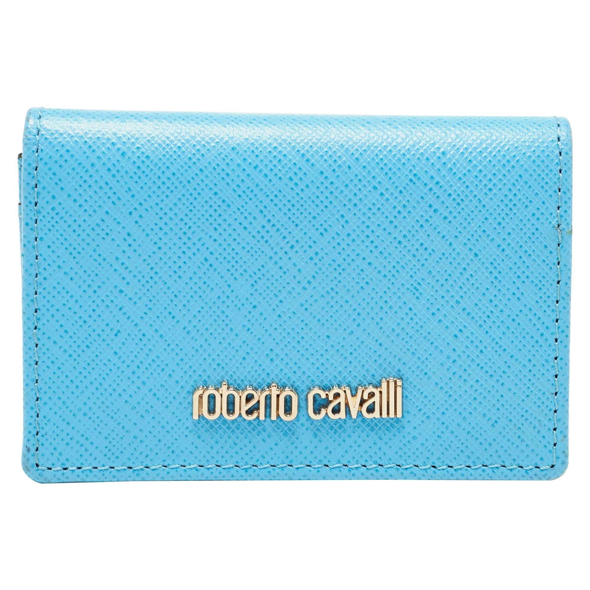 Roberto Cavalli Türkisfarbenes Kartenetui aus Leder