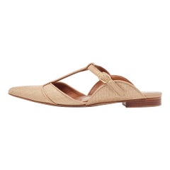 Malone Souliers Beige Leather Raffia Marion Buckle Detail Flat Sandals Size 36