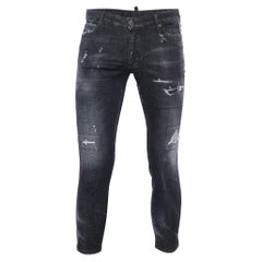 Dsquared2 Black Washed Denim Distressed Skinny Cropped Jeans L