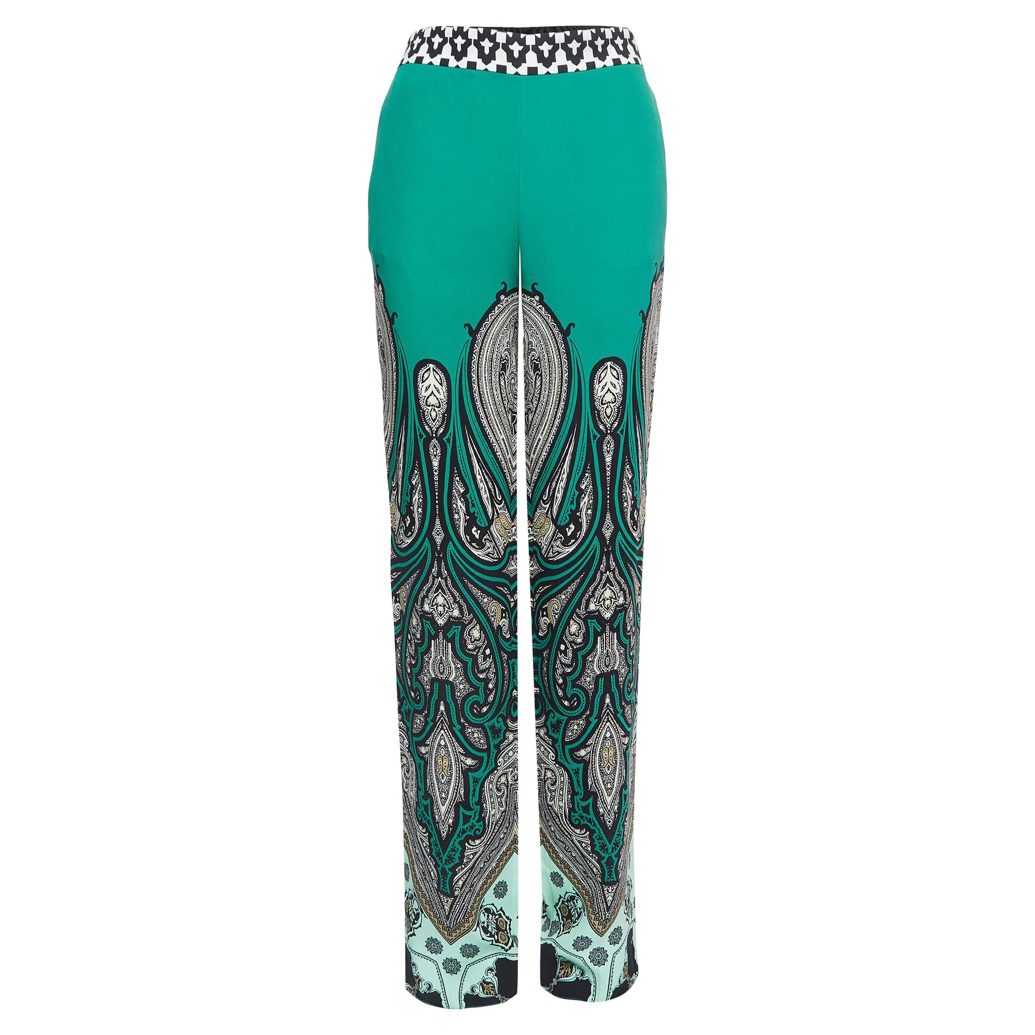 Etro Green Printed Silk Palazzo Pants S