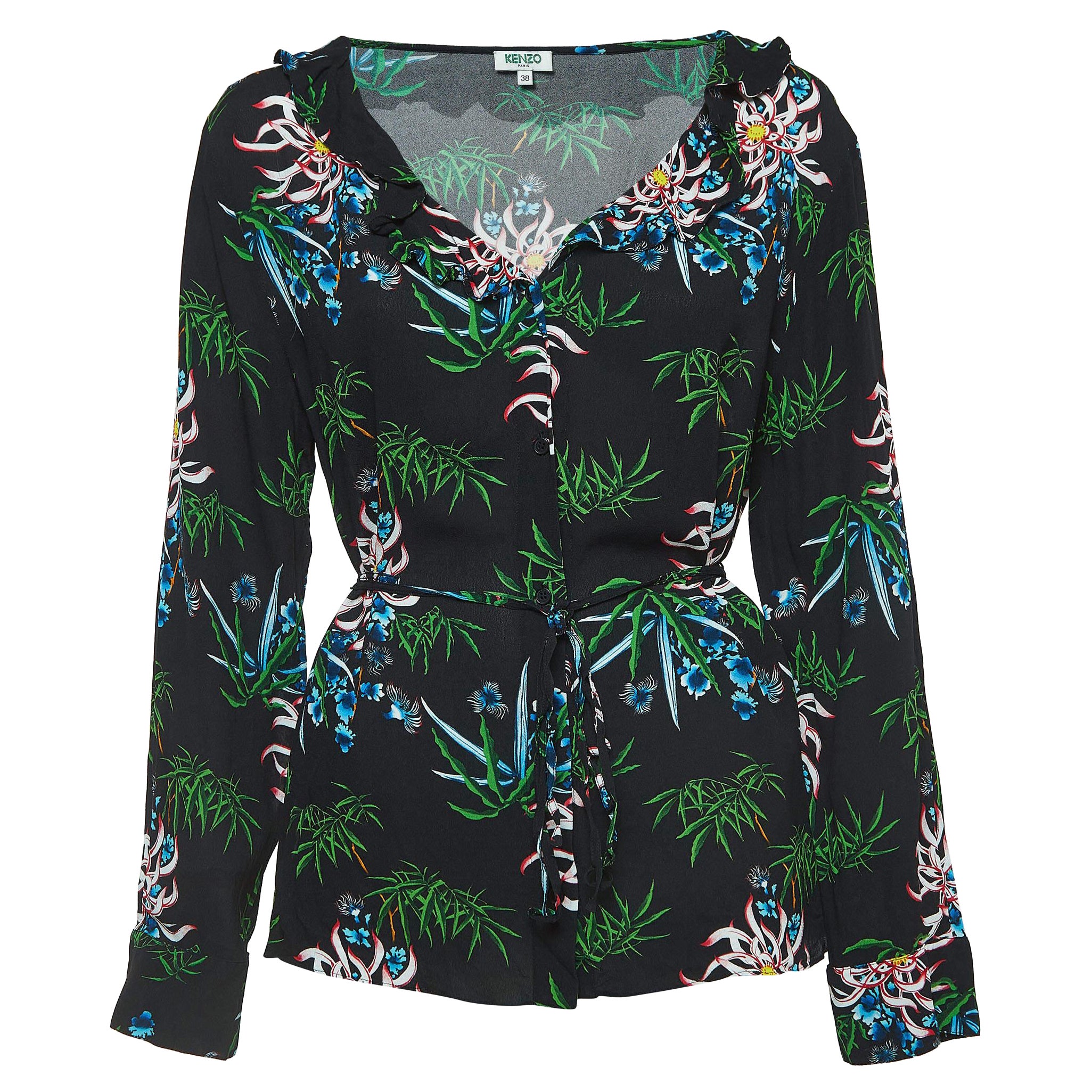 Kenzo - Top in crepe con stampa floreale nera M. I.