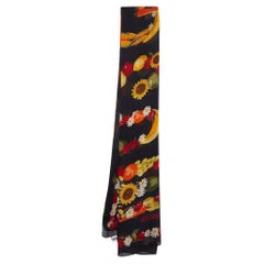 Moschino Black Floral Logo Print Silk Stole