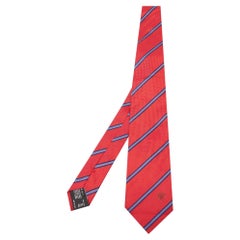 Versace Red/Blue Diagonal Striped Silk Tie