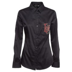 Love Moschino Black Logo Embellished Cotton Long Sleeve Shirt M