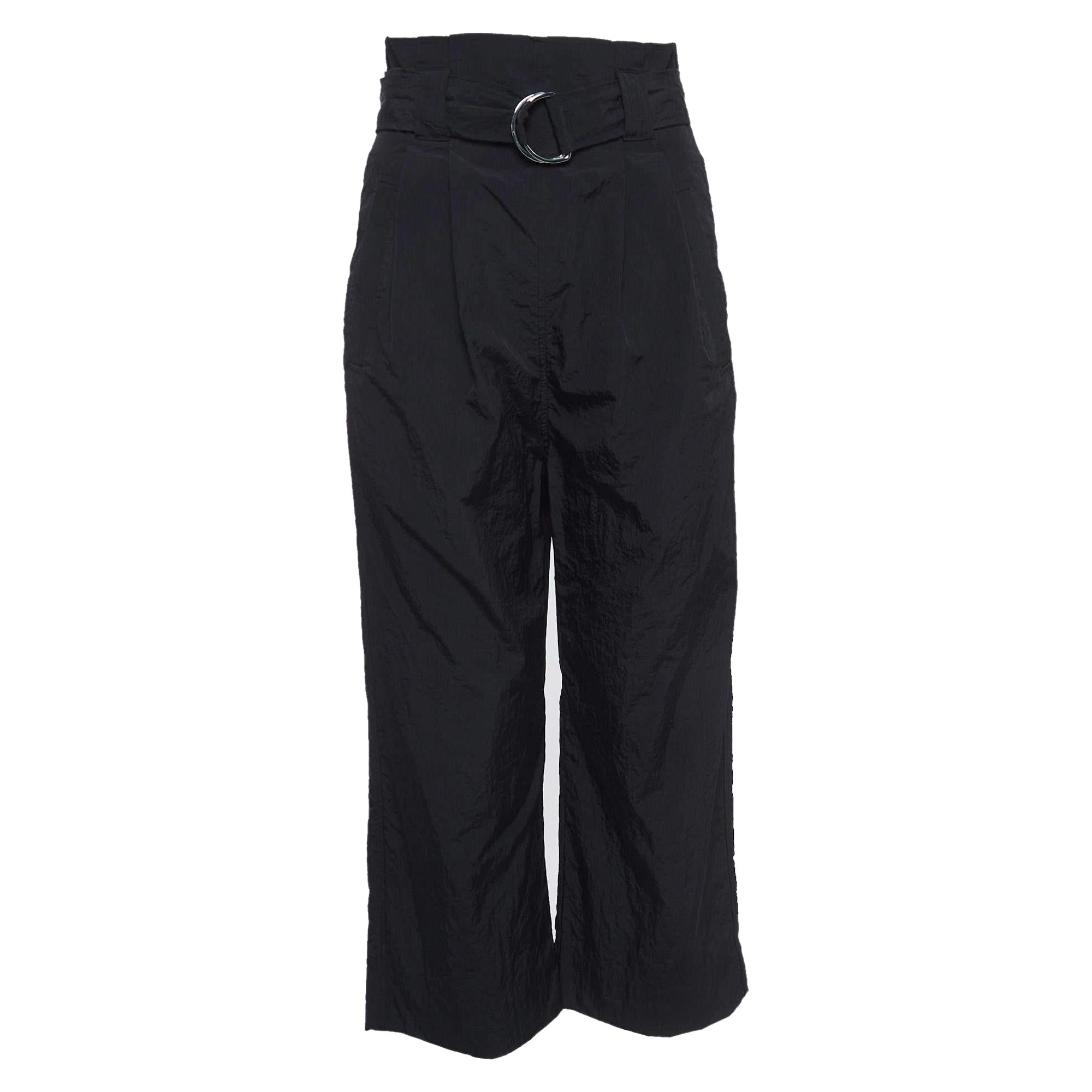 Ganni Pantalones con cintura de bolsa de papel de nailon negro S en venta