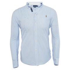 Ralph Lauren - Chemise boutonnée Oxford en tricot de coton à rayures bleues, M