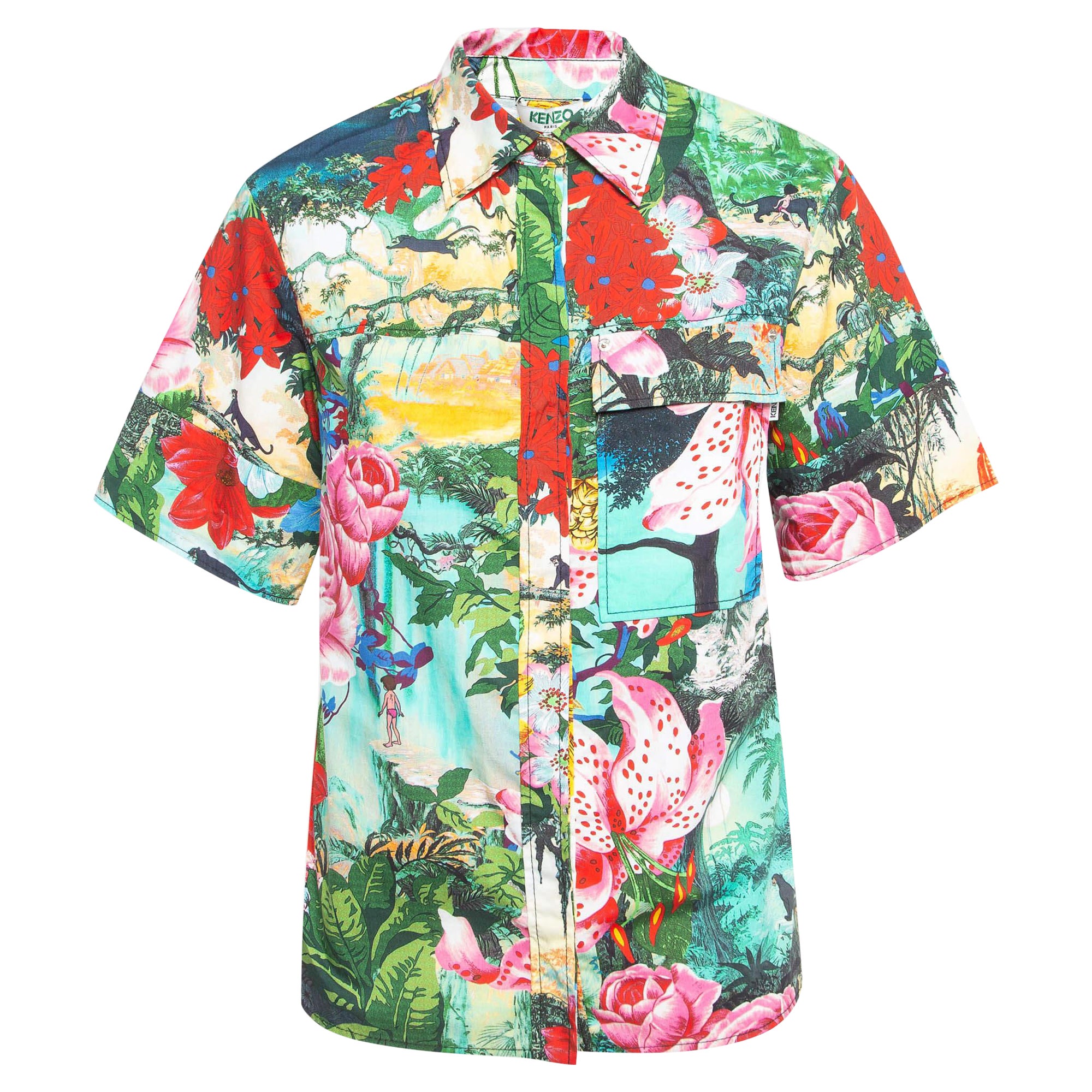 Kenzo X Disney Multicolor The Jungle Book Print Cotton Short Sleeve Shirt M For Sale
