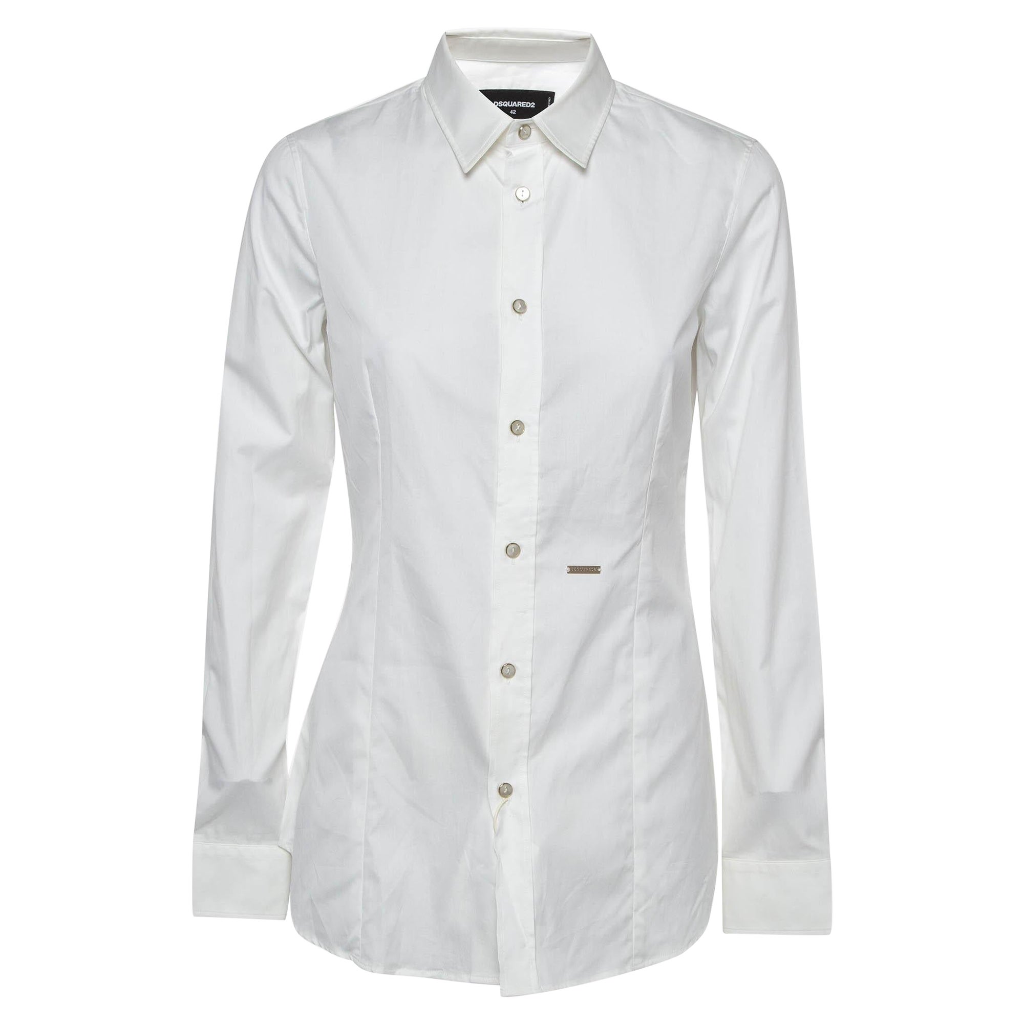 Dsquared2 White Cotton Buttoned Long Sleeve Shirt M For Sale