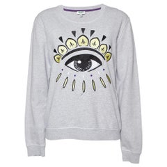 Kenzo Graues besticktes Sweatshirt aus Baumwolle mit Ösen XL