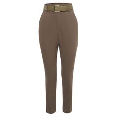 Elisabetta Franchi Olivgrüne Hose aus Krepp mit Gürtel in Slim Fit S