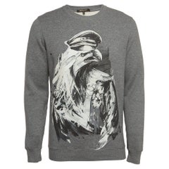 Roberto Cavalli Graues Sweatshirt aus Baumwollstrick mit Adlerdruck S