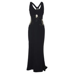 Bottega Veneta Black Lace Trim Crepe Sheer Cut-Out Gown M