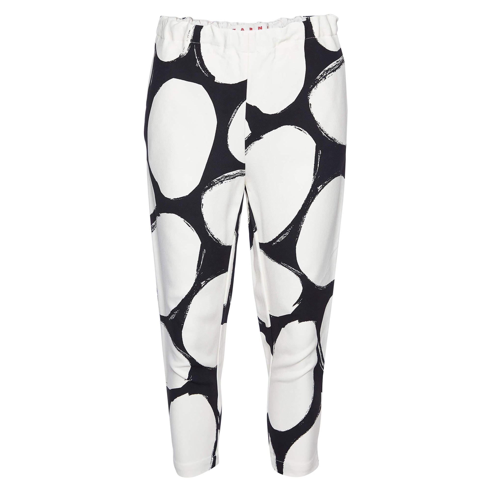 Marni Black/White Pebbles Print Crepe Cady Trousers S