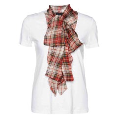 D&G White Silk Scarf Trim Cotton Buttoned T-Shirt S