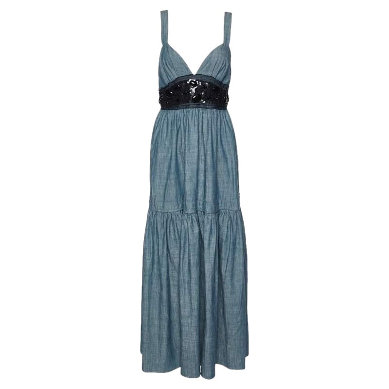 M Missoni Blue Sequin and Pebble Print Cotton Maxi Dress M
