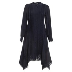 Chloe Navy Silk Lace Trim Shirt Dress S