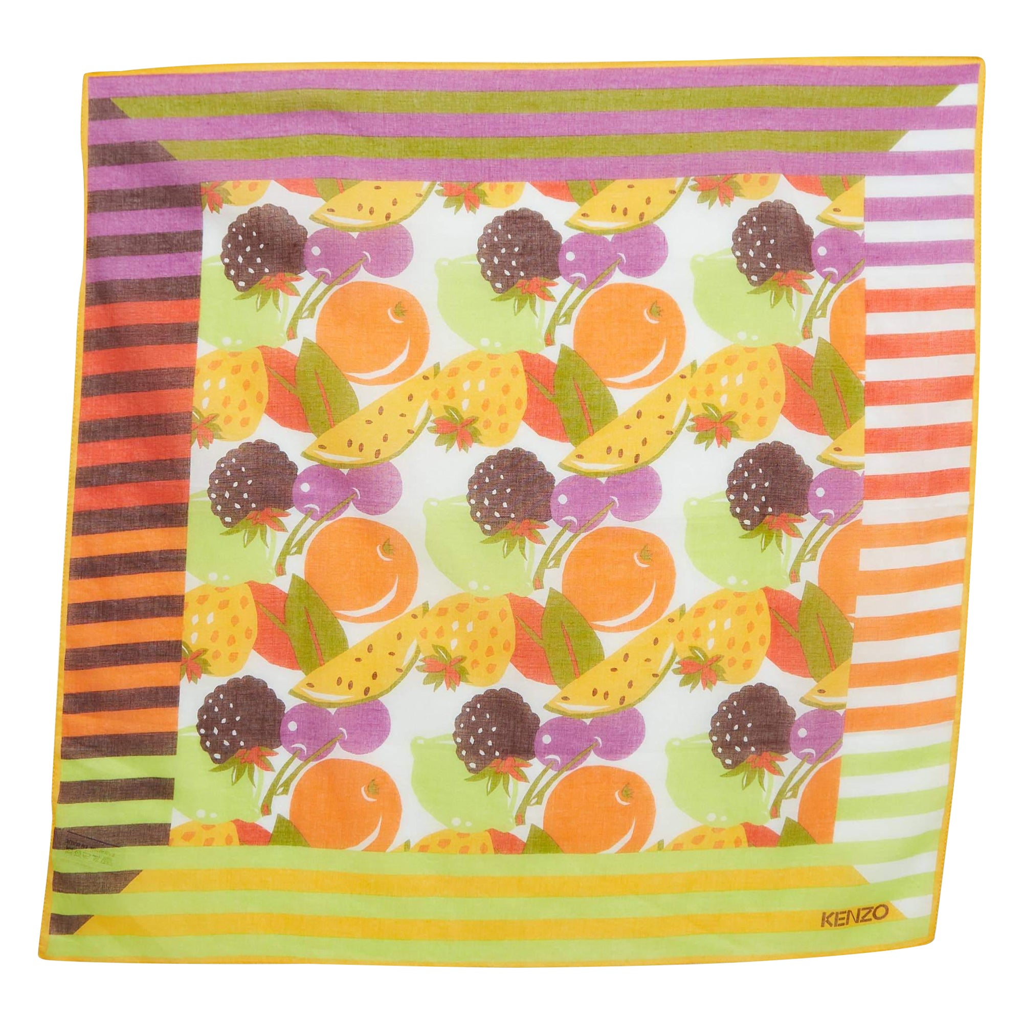 Kenzo Multicolor Fruits Print Cotton Square Scarf For Sale