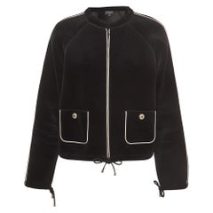 Chanel Black Velvet Contrast Trim Crop Jacket M