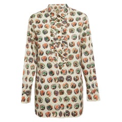 Burberry - Chemise beige imprimé masque de monstres en coton avec volants M
