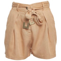 Elisabetta Franchi Beige Denim Belted Loose Fit Shorts S