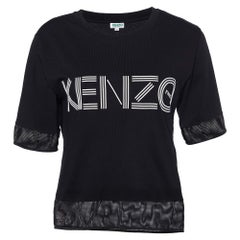 Kenzo Black Logo Print Cotton Mesh Detail T-Shirt S