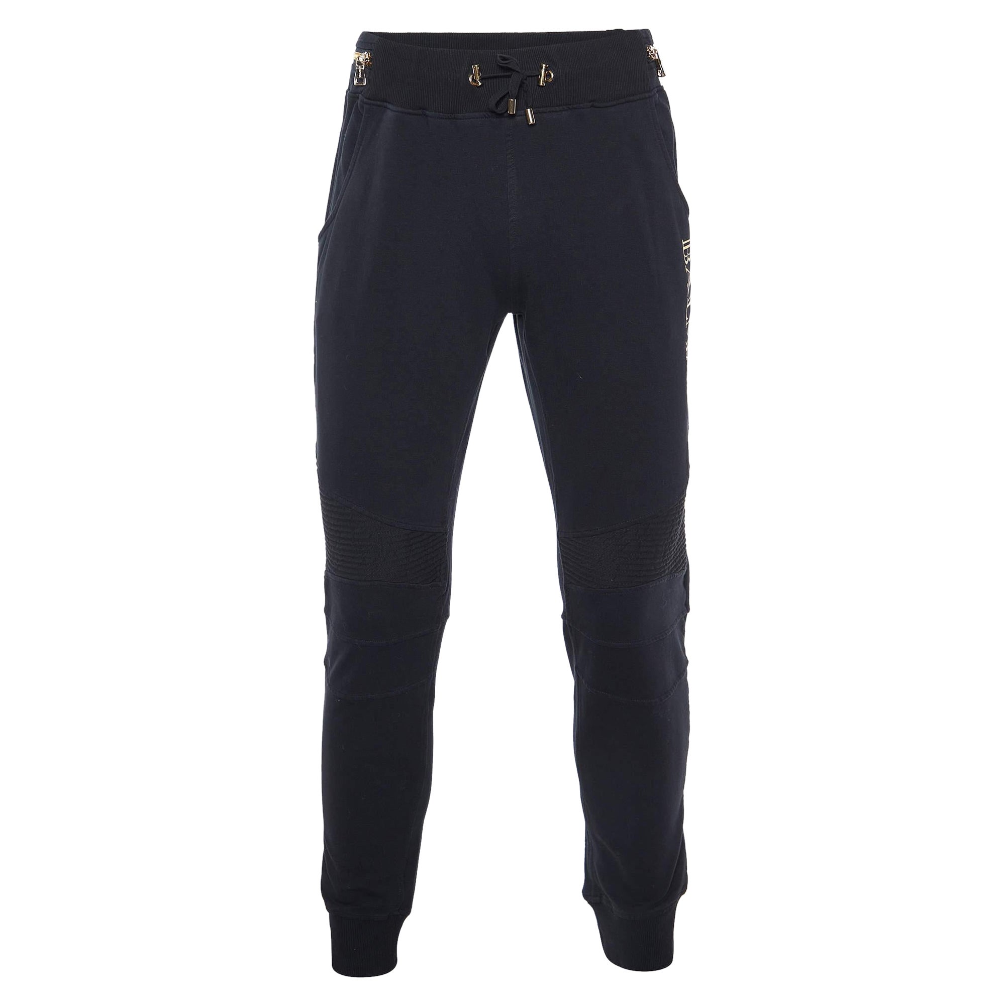 Balmain Joggers de algodón negro con logo estampado y detalle de cremallera 2XL