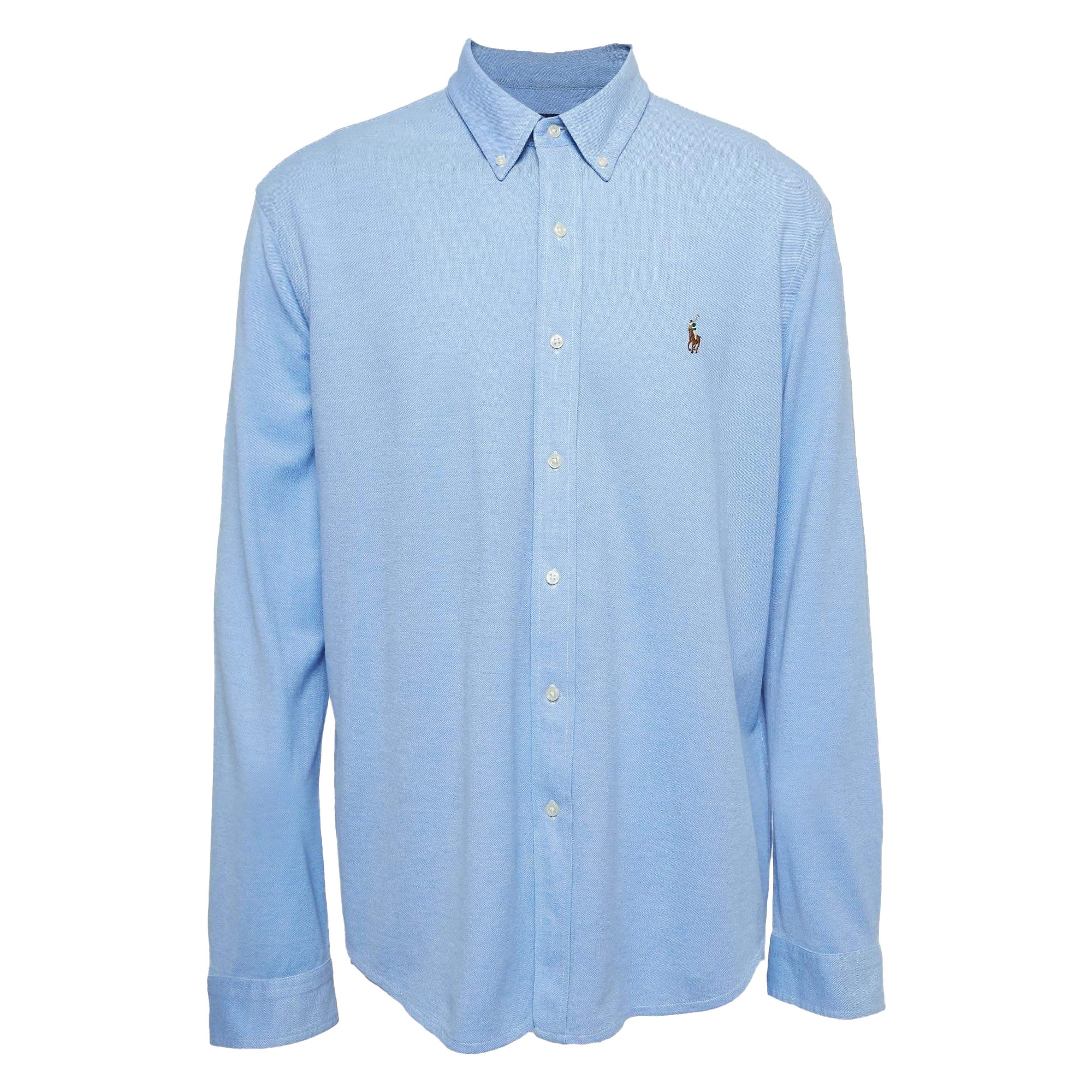 Ralph Lauren - Chemise boutonnée Oxford en tricot bleu XXL en vente