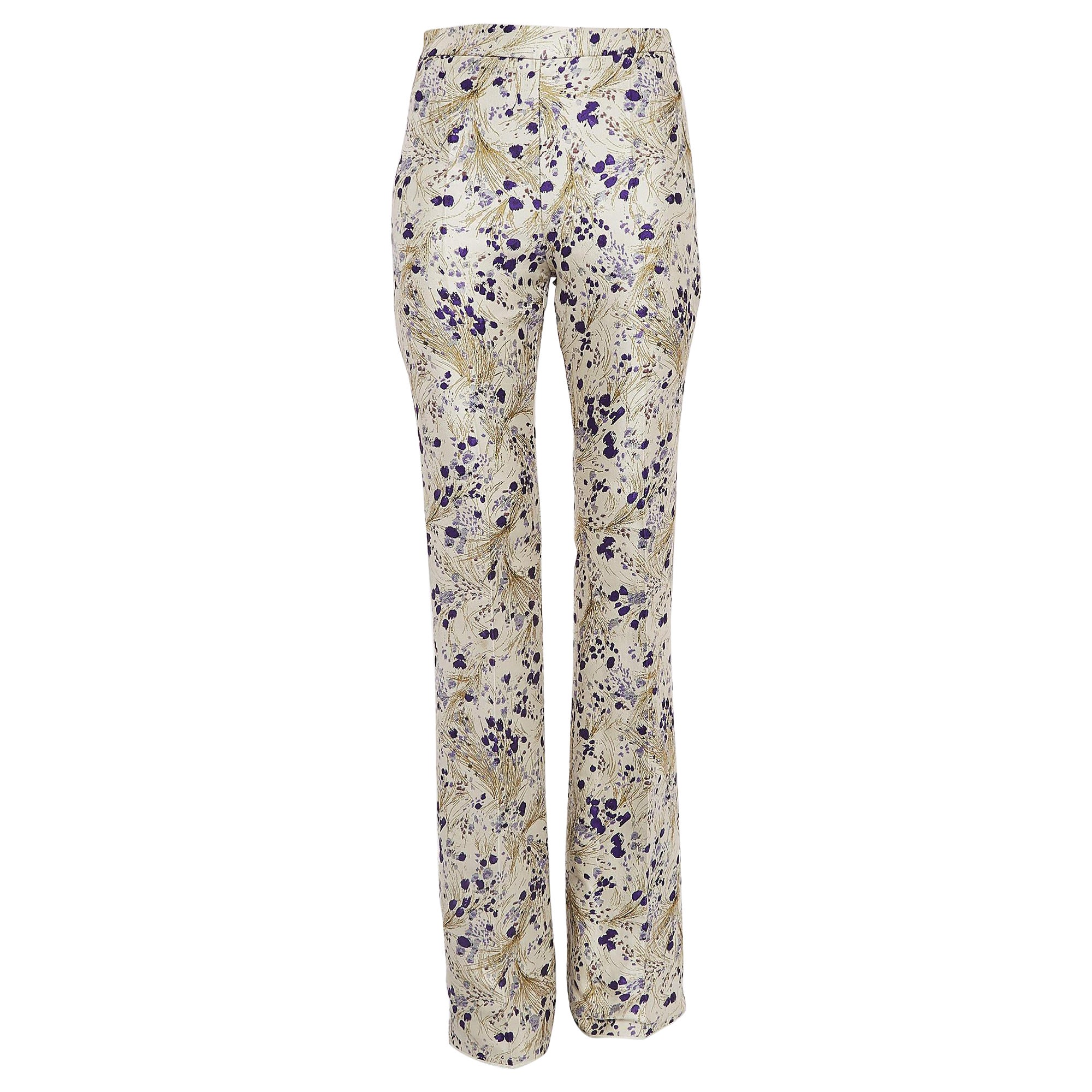 Giambattista Valli Pantalones acampanados de jacquard floral blanco roto XXS en venta