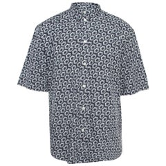 Giorgio Armani Blue Op-Art Print Cotton Shirt XL