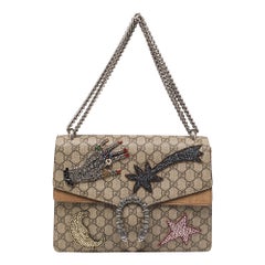 Bolso de hombro mediano Gucci Beige GG Supreme Canvas and Suede Dionysus Embellished