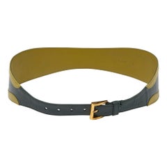 Prada Two Tone Green Leather Wide Buckle Belt 80CM