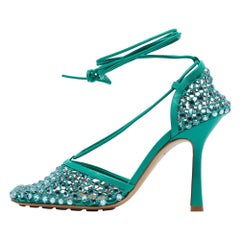 Bottega Veneta Crystal Embellished Mesh Sparkle Stretch Ankle Tie Pumps Size 38
