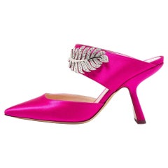 Nicholas Kirkwood Satin Monstera Crystal Embellished Pointed Toe Mules Size 38.5
